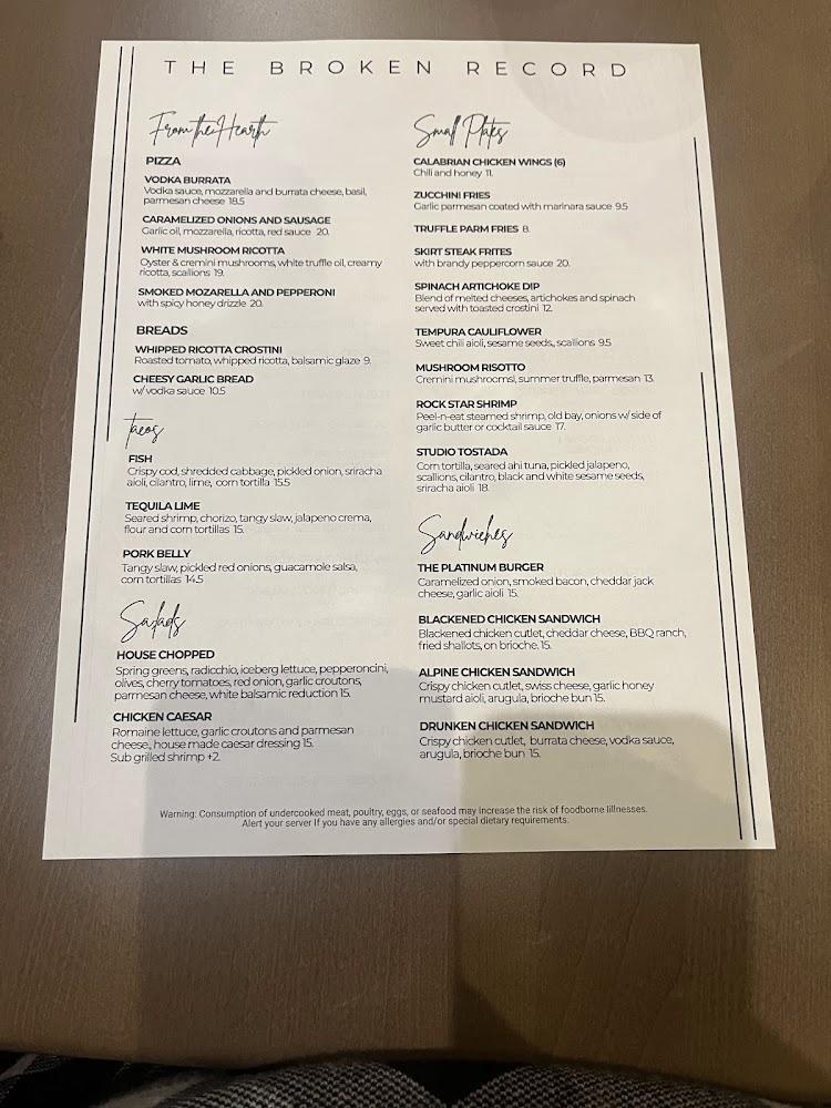 The Broken Record Menu image 2